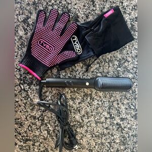 TYMO Black Hair Straightening Brush with Pink Heat Glove